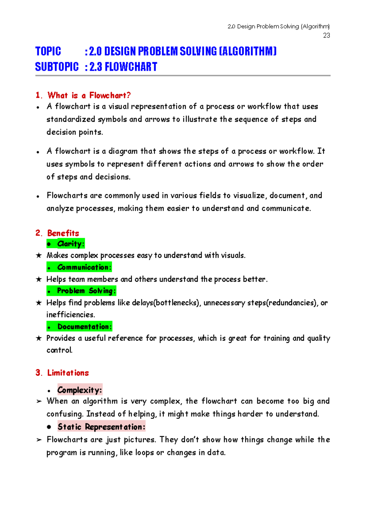 2.0 Design Problem Solving (Algorithm) - 2.3 Flowchart Overview - Studocu