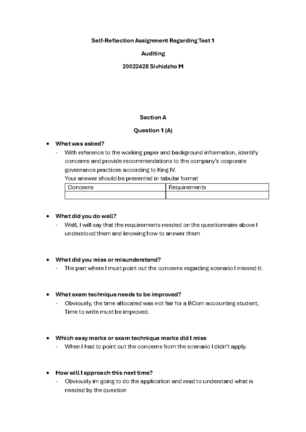 Auditing 20022428: Reflections on Test 1 Performance and Strategies ...