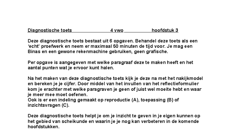 Diagnostische Toets Scheikunde Hoofdstuk 3 - 4 vwo - Studeersnel