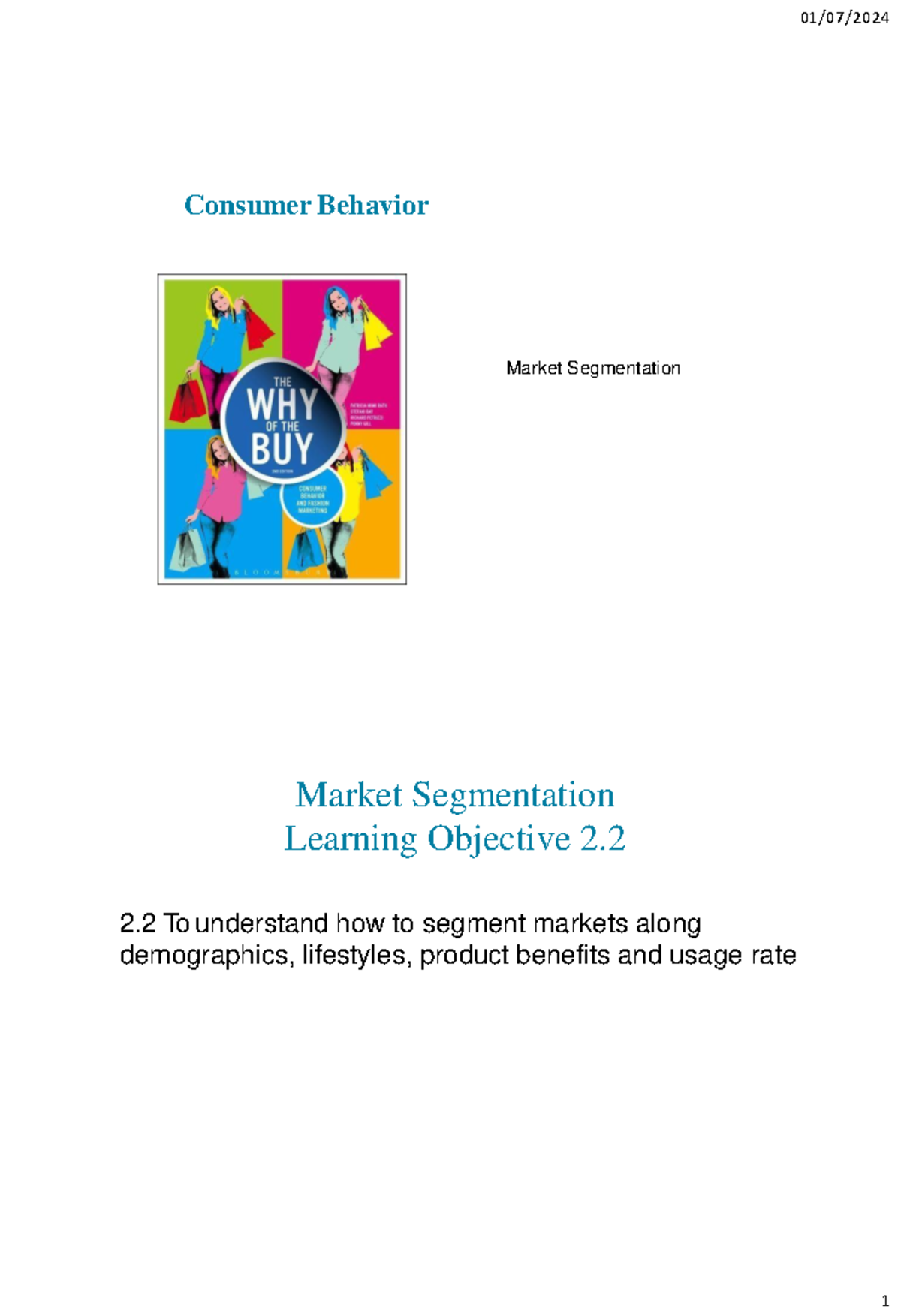Lecture 2 - Consumer Behavior & Market Segmentation Notes - Studocu