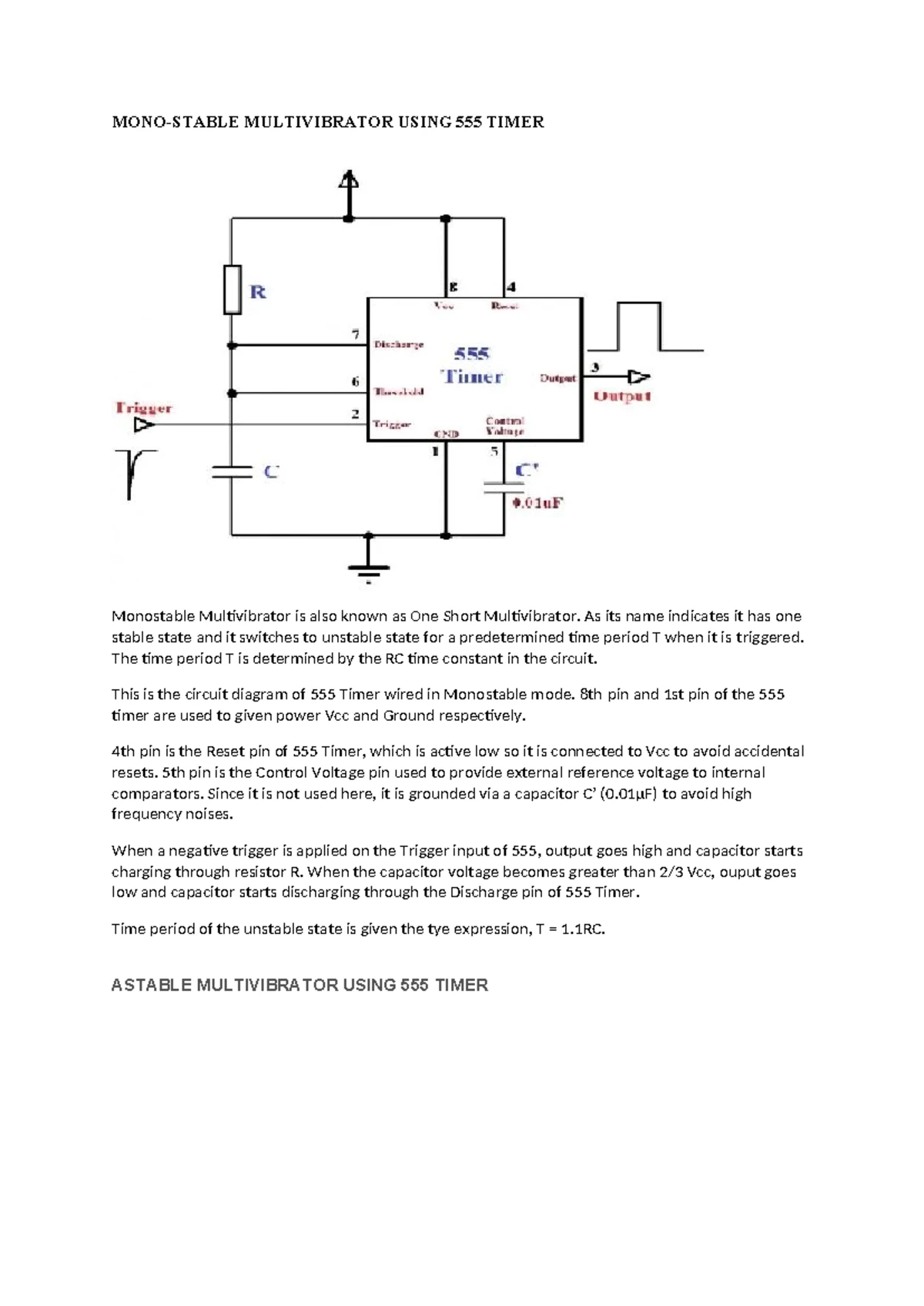 Astable & Monostable Multivibrator Circuits using OP-AMP Principles ...