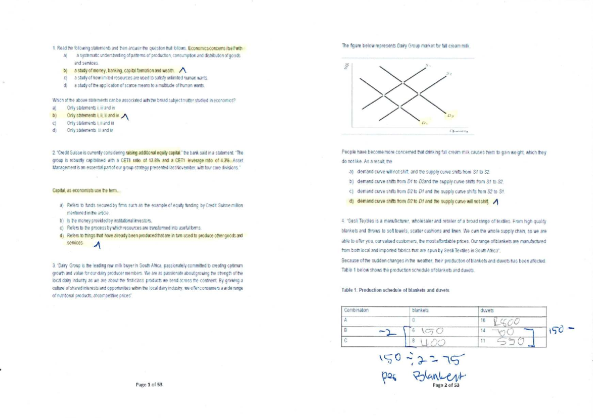 Microeconomics Past Exam Questions and Answers (Course Code: ECO101 ...