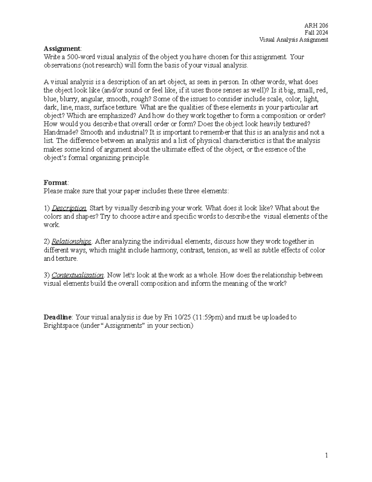 ARH 206 Fall 2024 Visual Analysis Assignment Guidelines - Studocu