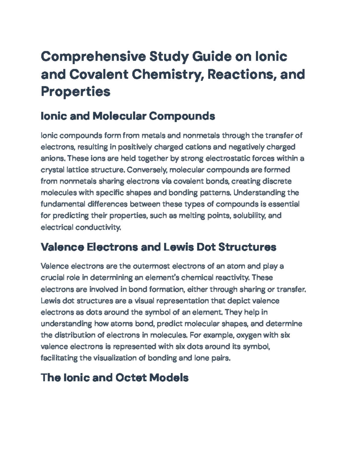 Comprehensive Study Guide on Ionic & Covalent Compounds (CHEM101) - Studocu