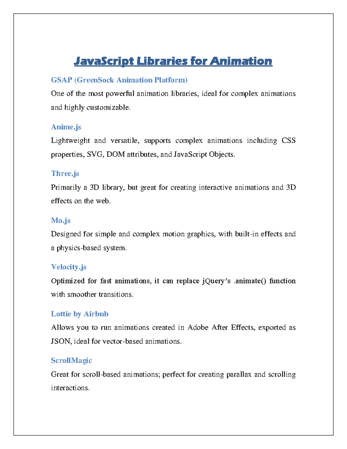 JS Libraries for Animation - JavaScript Libraries for Animation GSAP ...