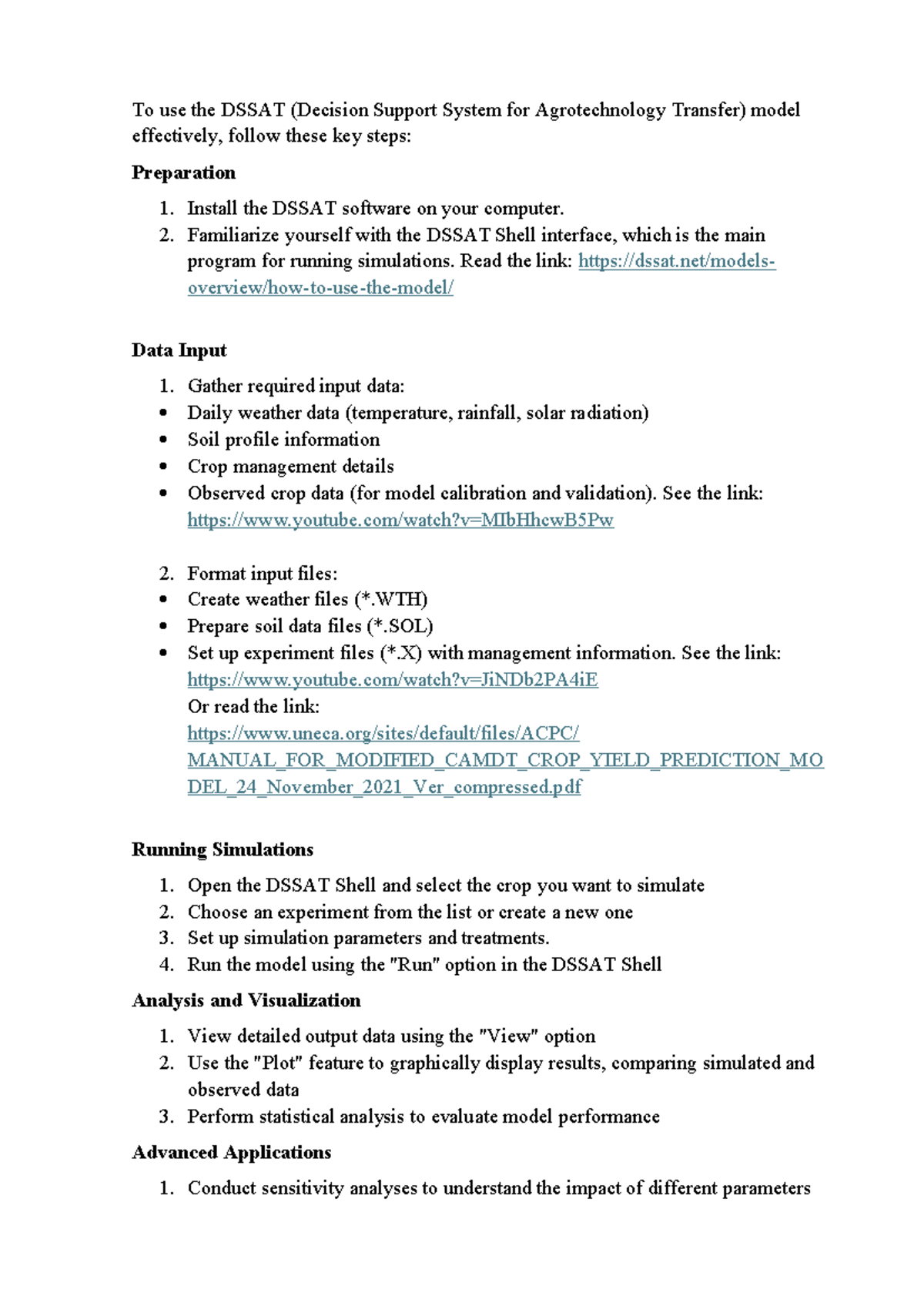 DSSAT Model Guidance: Key Steps for Effective Use - Studocu