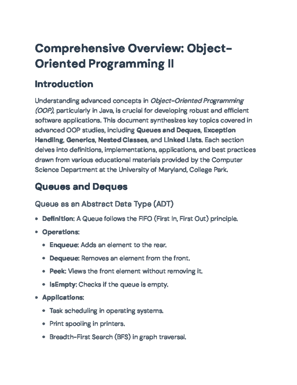 Advanced Concepts in Object-Oriented Programming II (CS Course ...