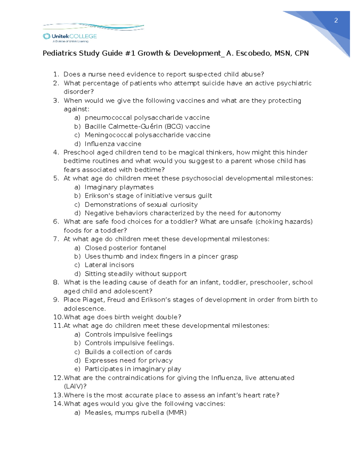 Study+Guide+%231%2C+RN+330 - 2 Pediatrics Study Guide #1 Growth ...