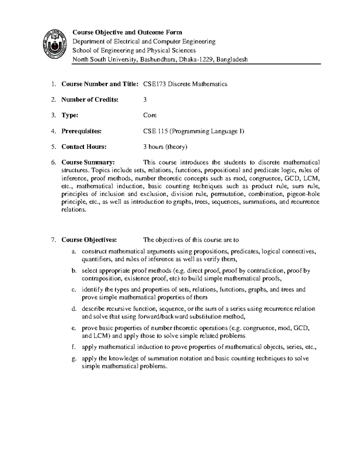 Course Objective and Outcome Form - Course Objective and Outcome Form ...