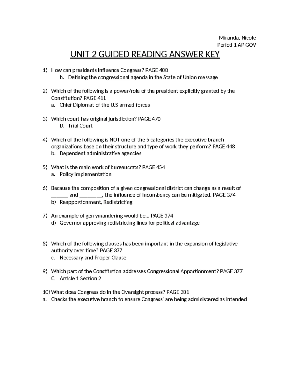 Doc3 - History study guide - UNIT 1 GUIDED READING ANSWER KEY 1) Which ...