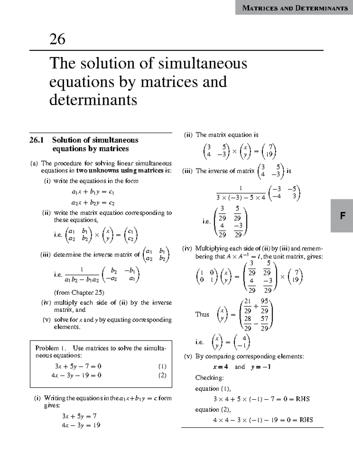 Solutions of Simultaneous Equations Using Matrices (MATH 26) - Studocu