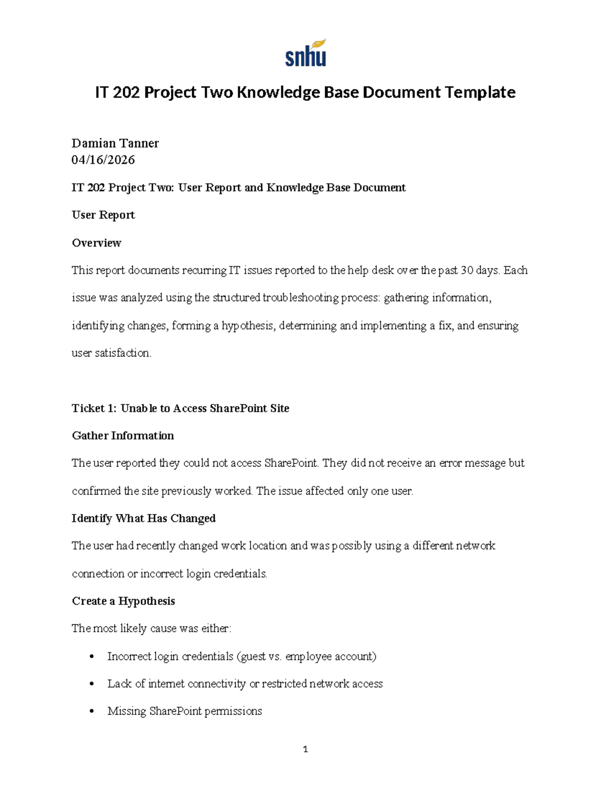 IT 202 Project Two: User Report & Knowledge Base Overview - Studocu