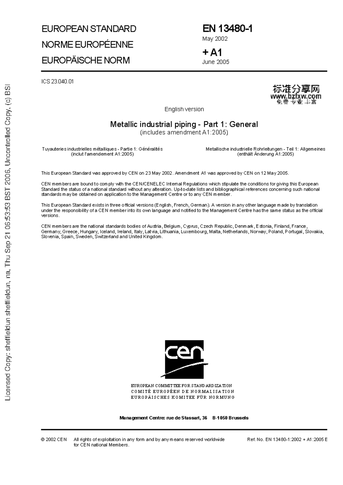 ISO 13480-1:2002 - General Requirements for Metallic Industrial Piping ...