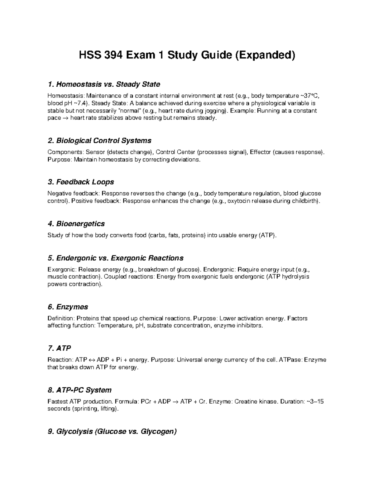 HSS 394 Exam 1 Comprehensive Study Guide on Homeostasis & Energy ...