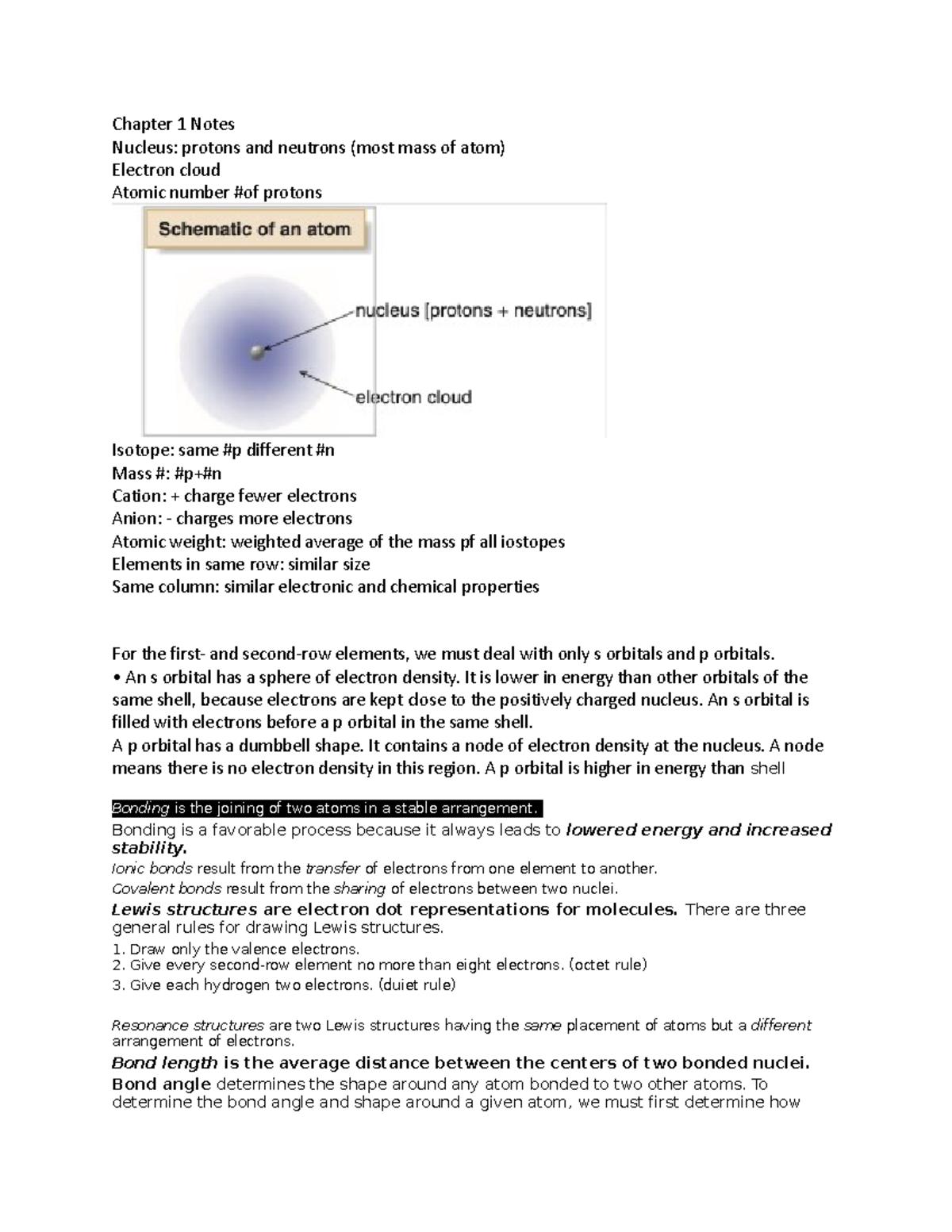 Chapter 1 Notes - Introduction to Organic Chemistry Concepts - Studocu