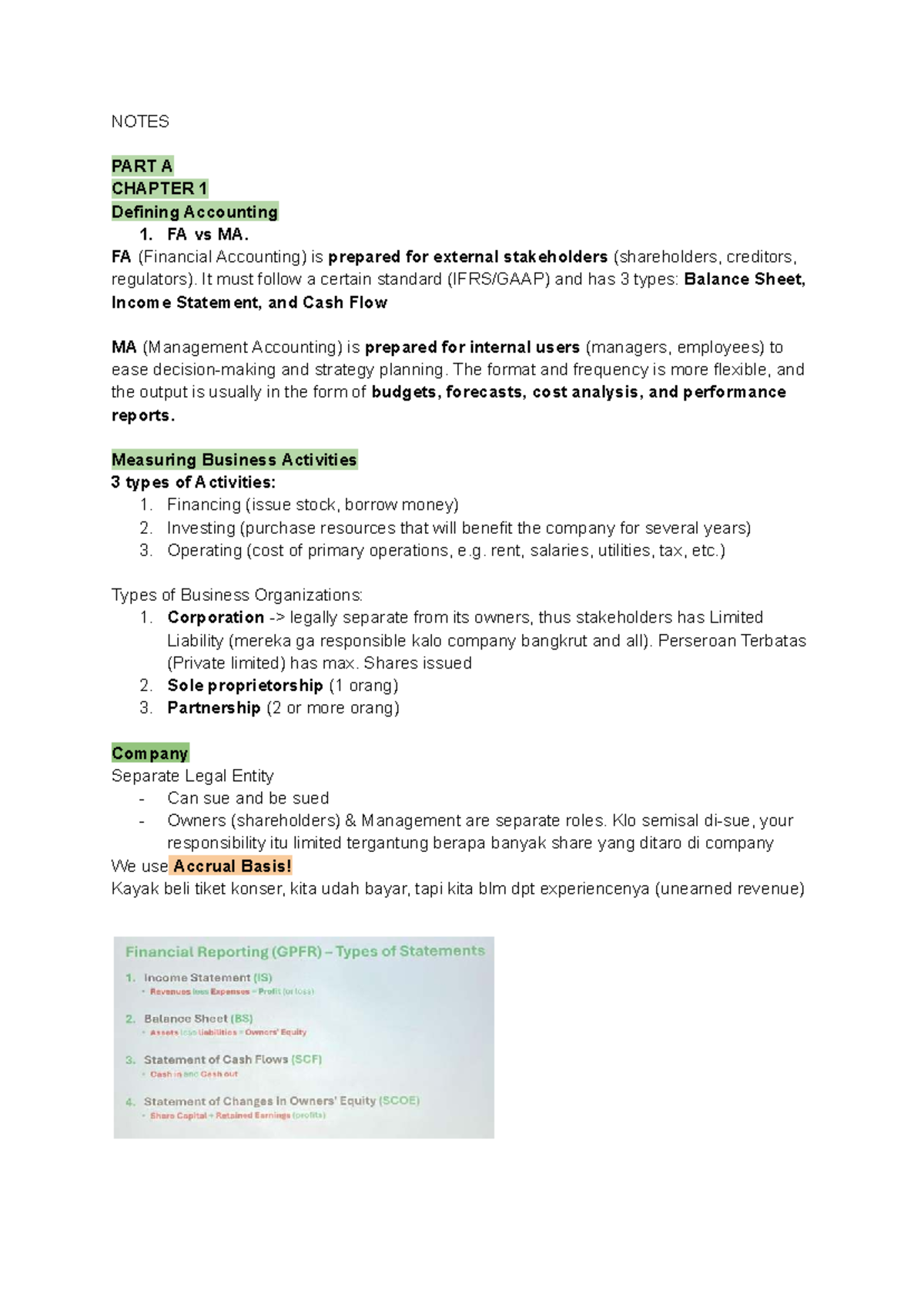 Seminar 1 Notes on Financial Accounting: FA vs MA Overview - Studocu