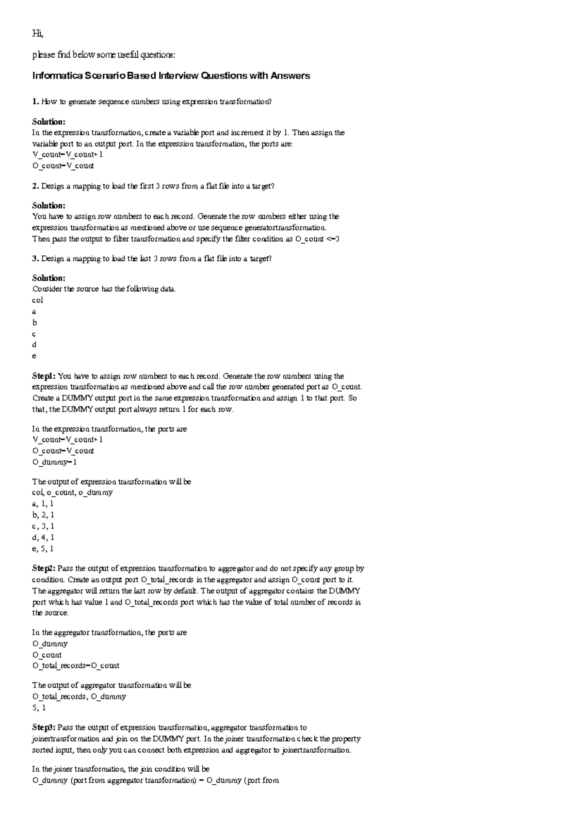 Infor scenario queationa - Hi, please find below some useful questions ...