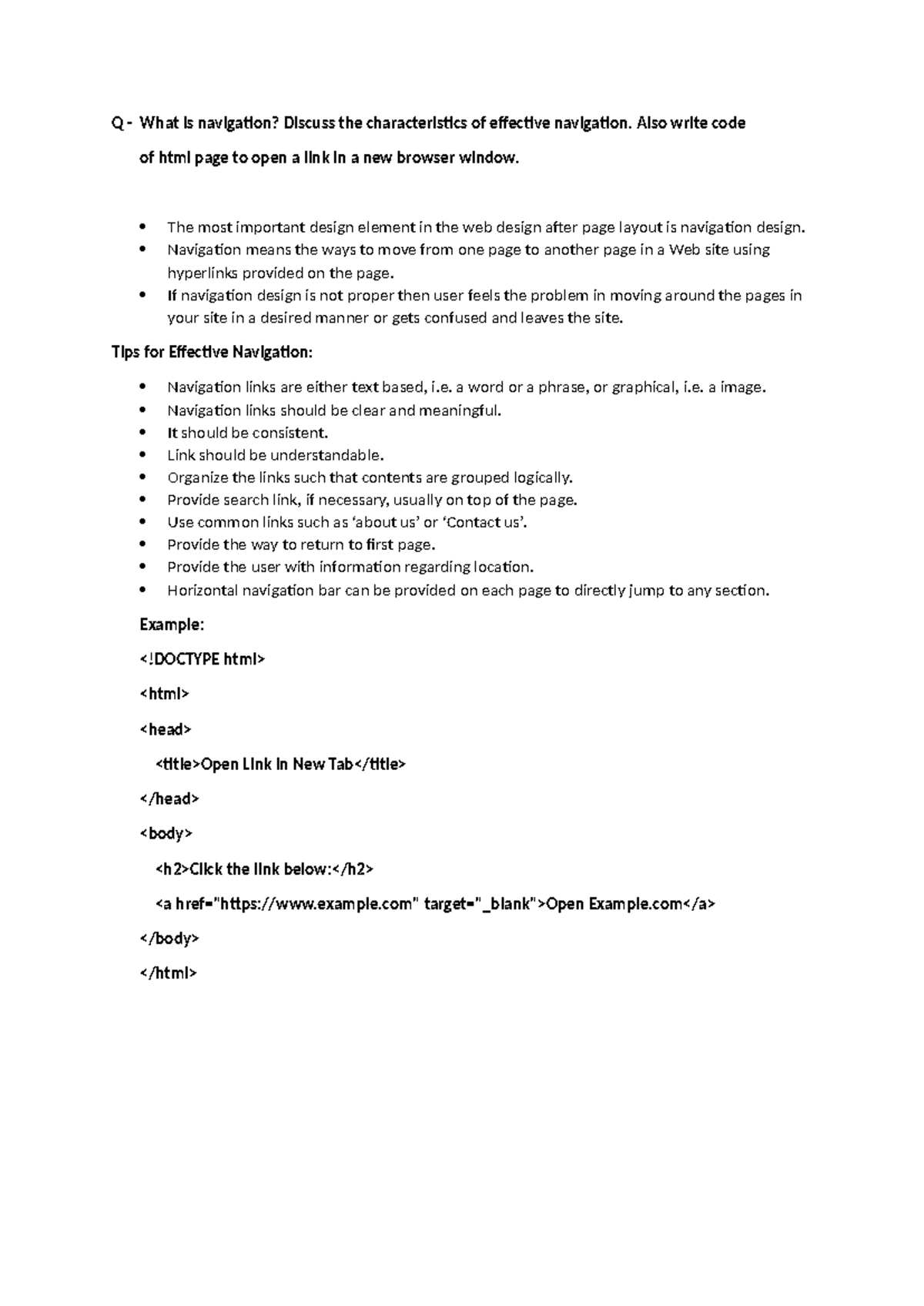 Effective Navigation Design: Characteristics & HTML Code Example - Studocu