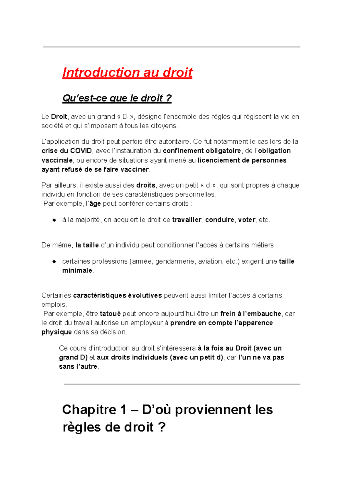 Introduction au Droit : Notes de Cours - Fac Toulon - Studocu