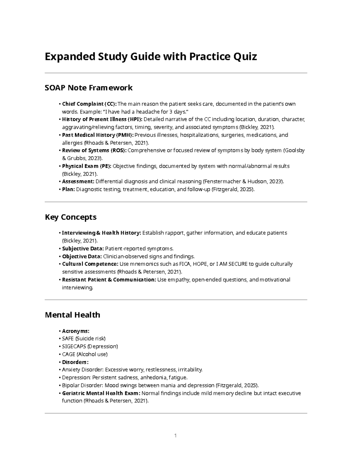 SOAP Note Study Guide with Practice Quiz - Studocu