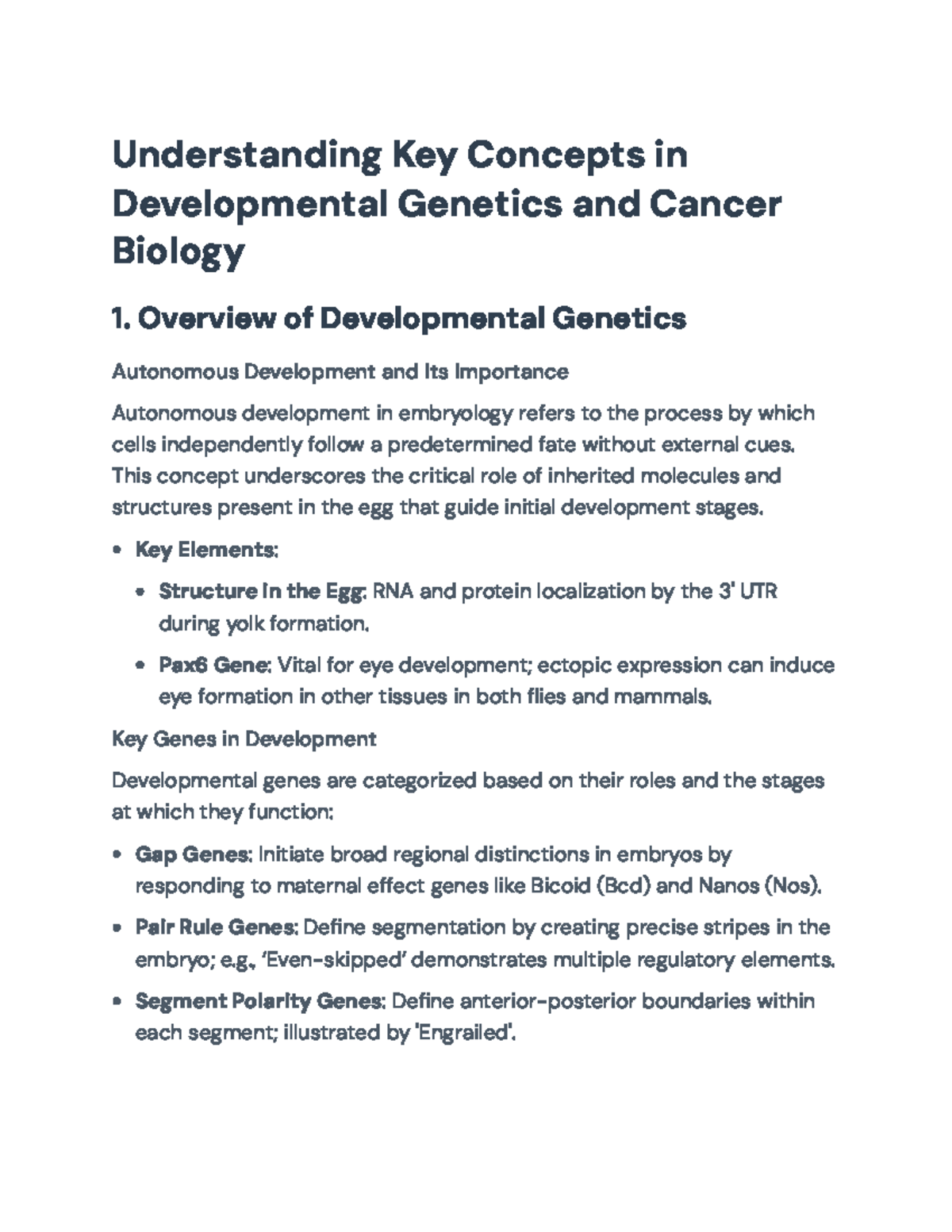 Developmental Genetics & Cancer Biology (BIO 101): Key Concepts ...