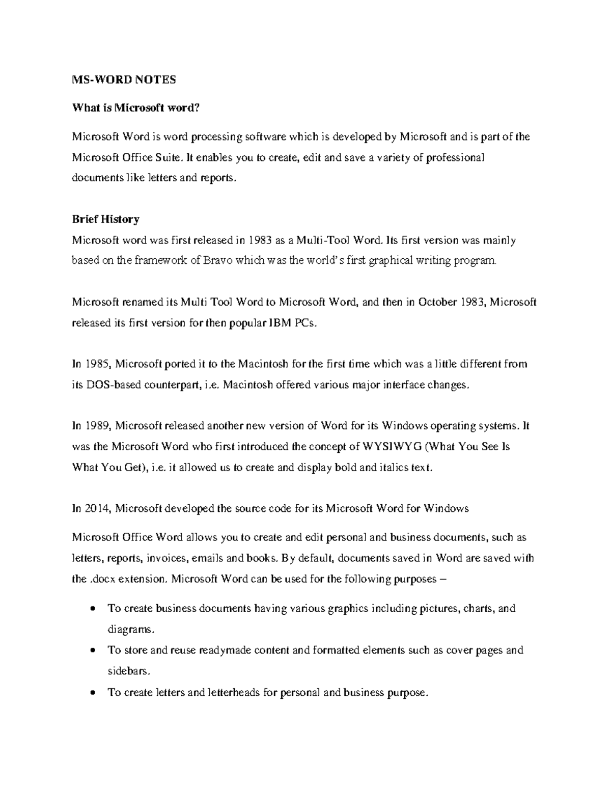 MS-WORD 2010 Notes: A Comprehensive Guide to Microsoft Word Basics ...