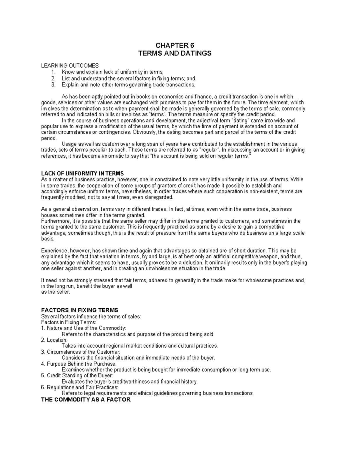 Chapter 6: Credit and Collection - Understanding Terms and Factors ...