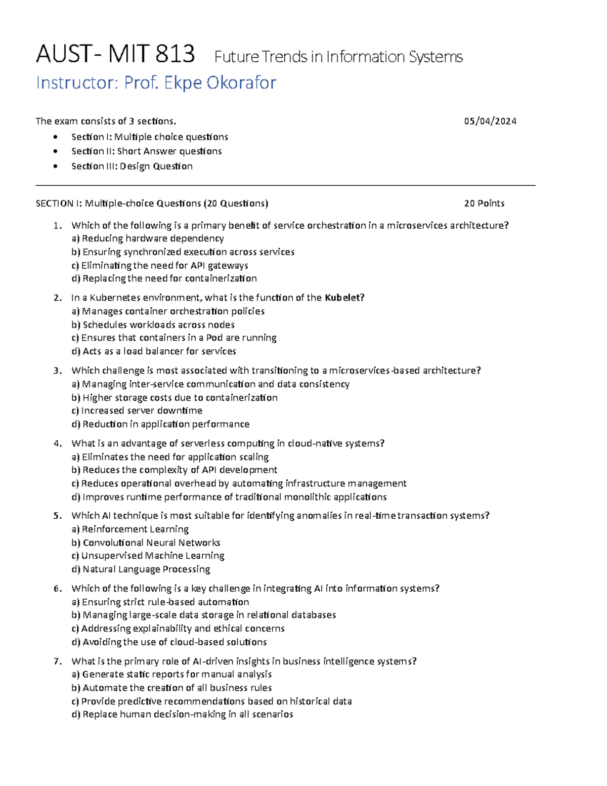 MIT 813 Final Exam - Future Trends in Information Systems Overview ...