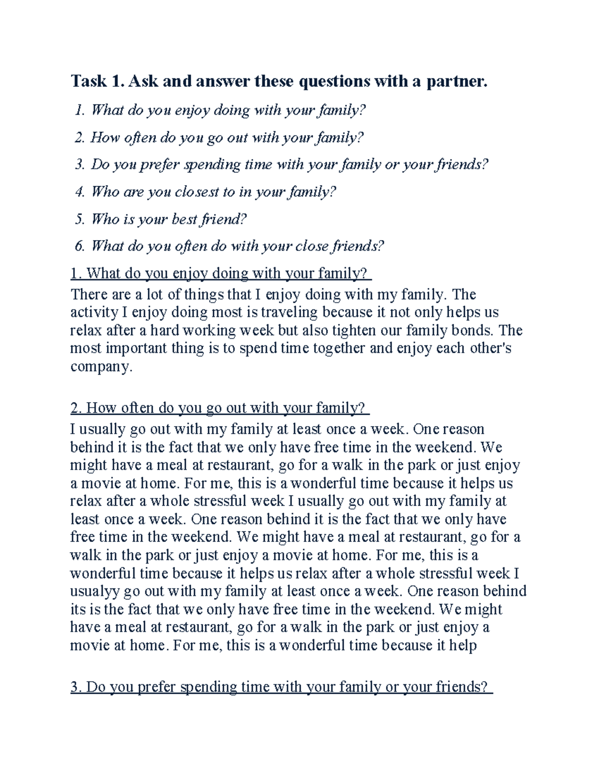 Task 7 - Family and Friends Q&A Activities - Studocu