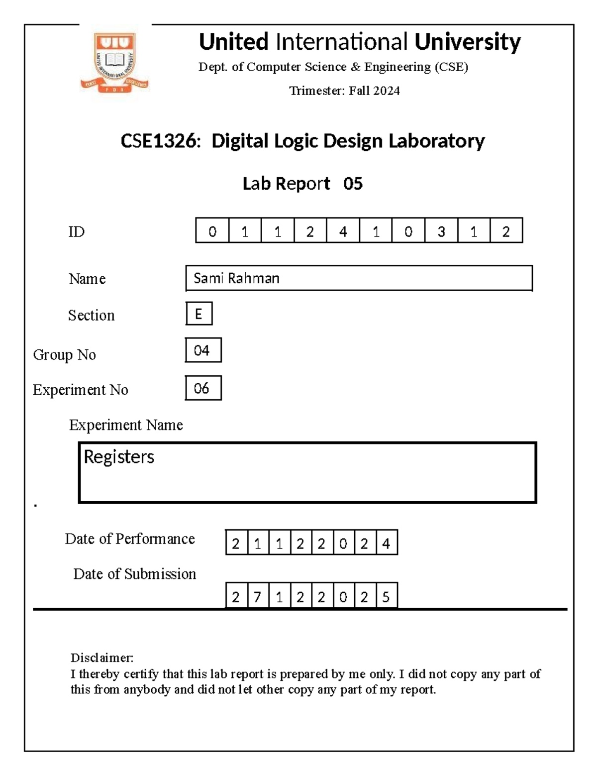 Lab report 5 - United International University Dept. of Computer ...