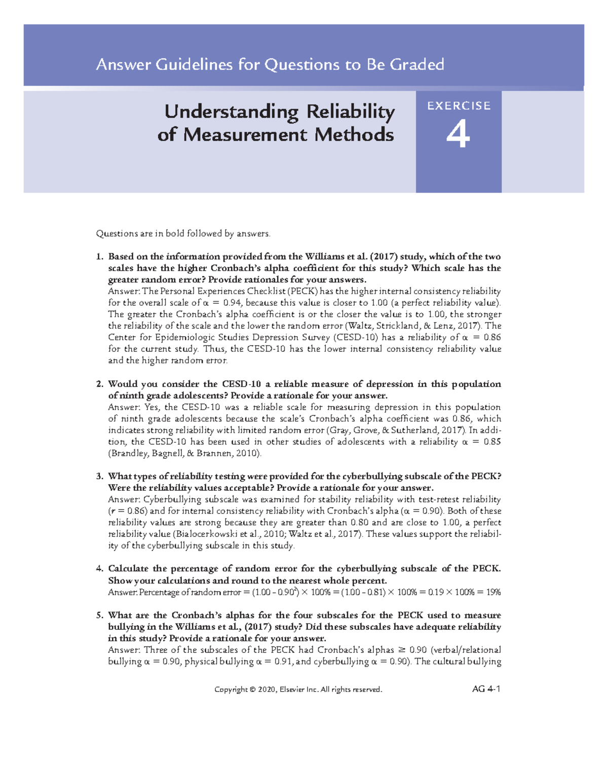 Exercise 004 - Reliability Analysis of Measurement Methods - Studocu