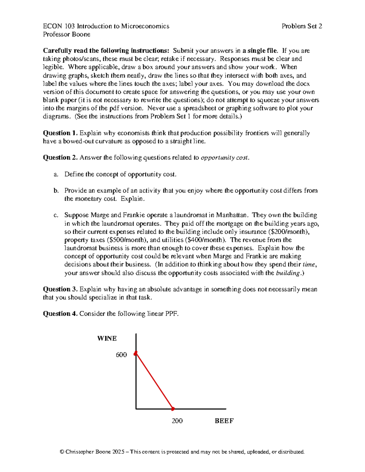 ECON 103 Problem Set 2: Microeconomics and Opportunity Costs - ECON 103 ...