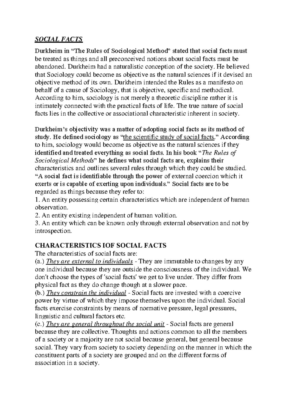 SOC 101: Understanding Social Facts in Durkheim's Sociological Rules ...