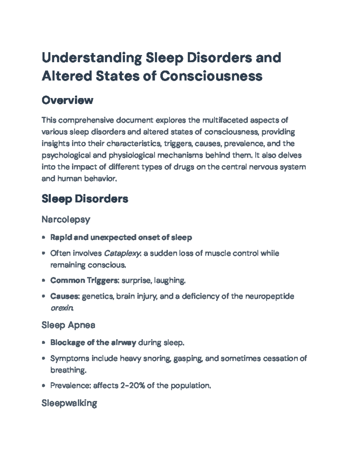 Understanding Sleep Disorders and Altered States of Consciousness ...