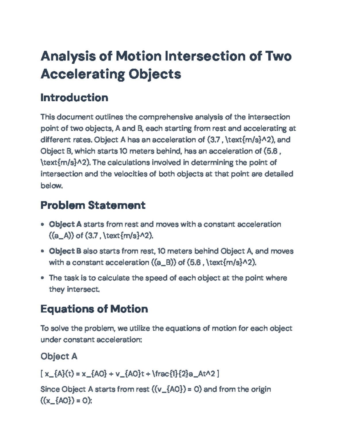 Analysis of Motion Intersection of Two Accelerating Objects - PHYS101 ...