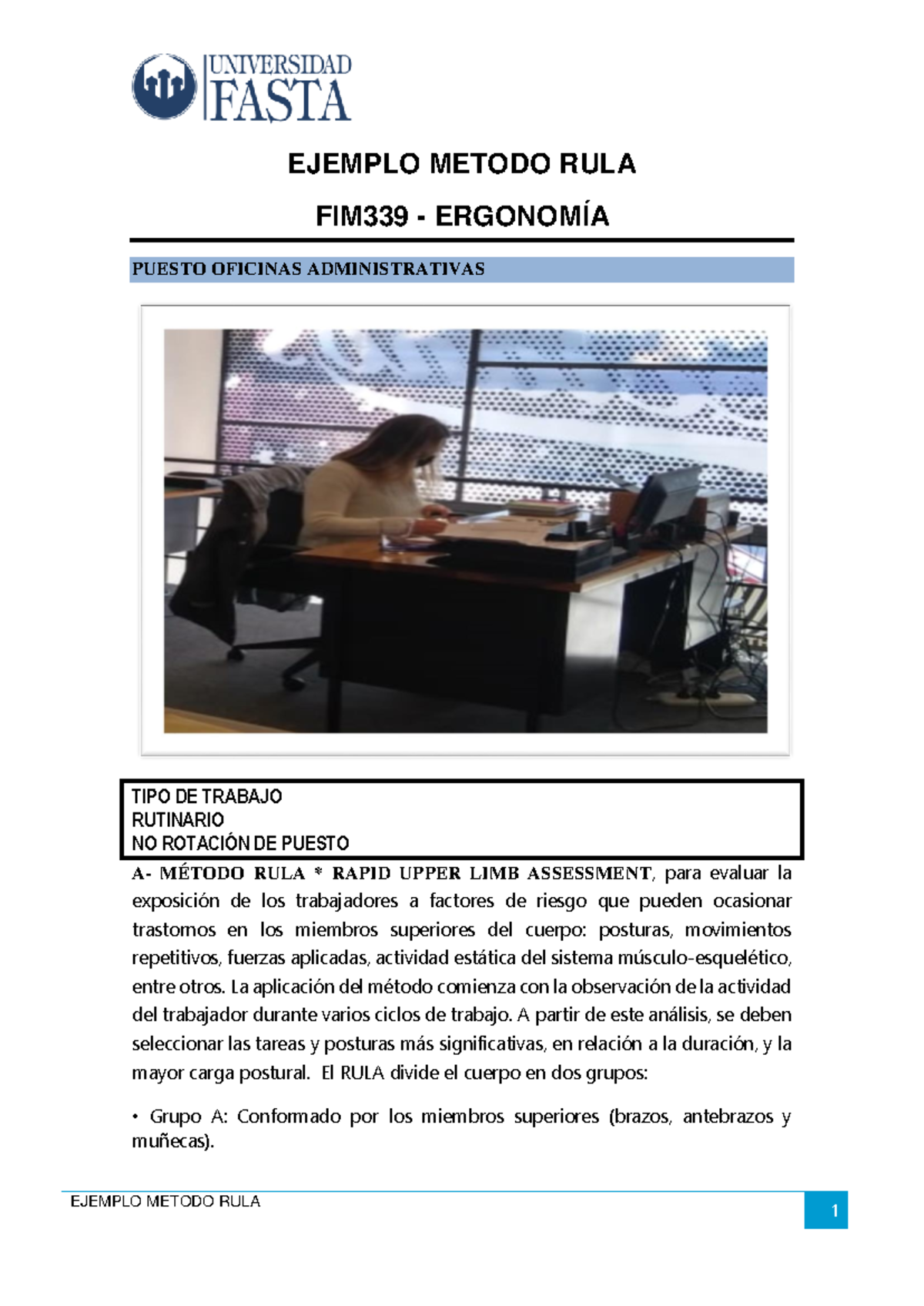 Ejemplo RULA - Análisis de Posturas en FIM339 Ergonomía - Studocu