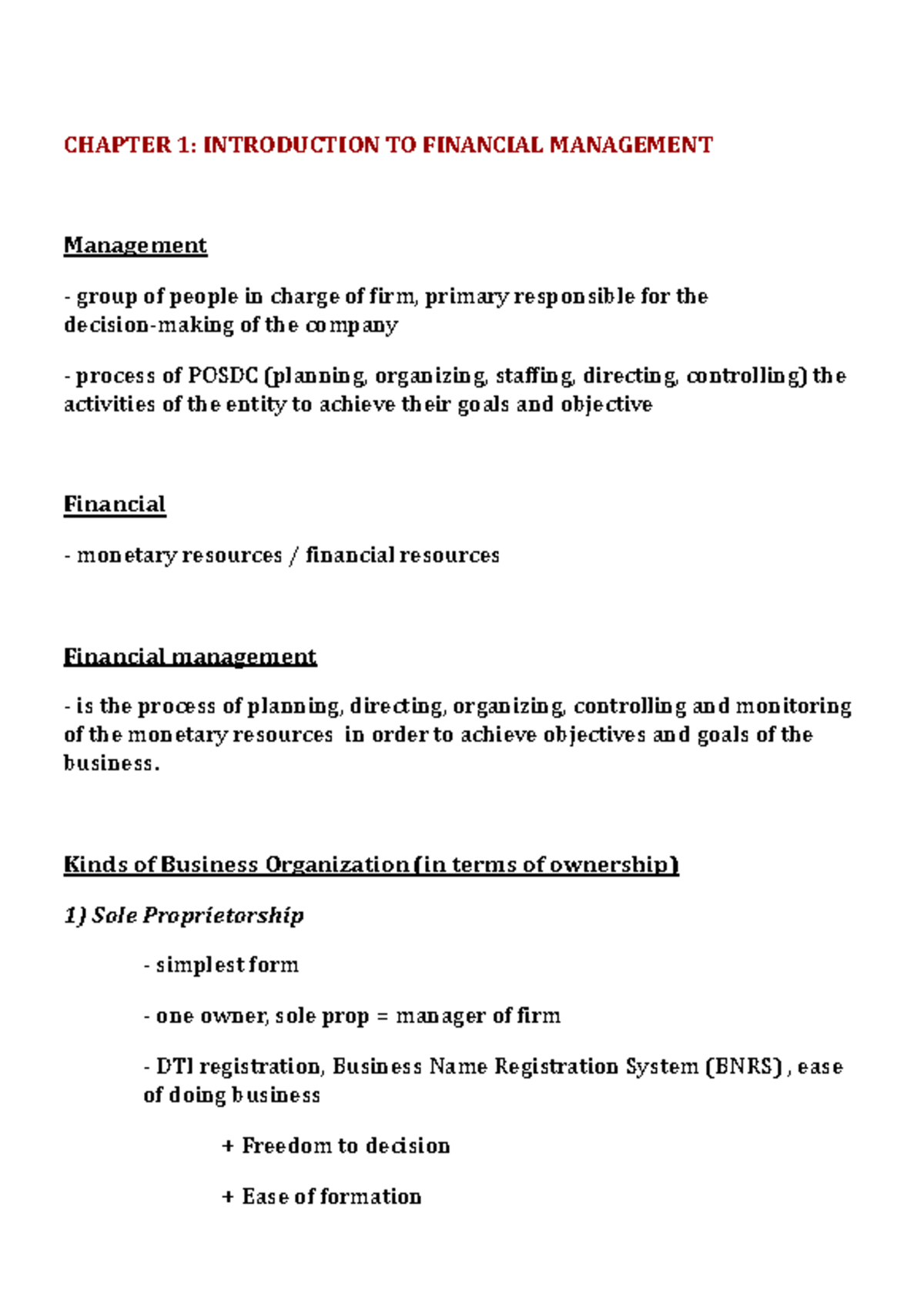 Chapter 1 Introduction TO Financial Management - CHAPTER 1 ...