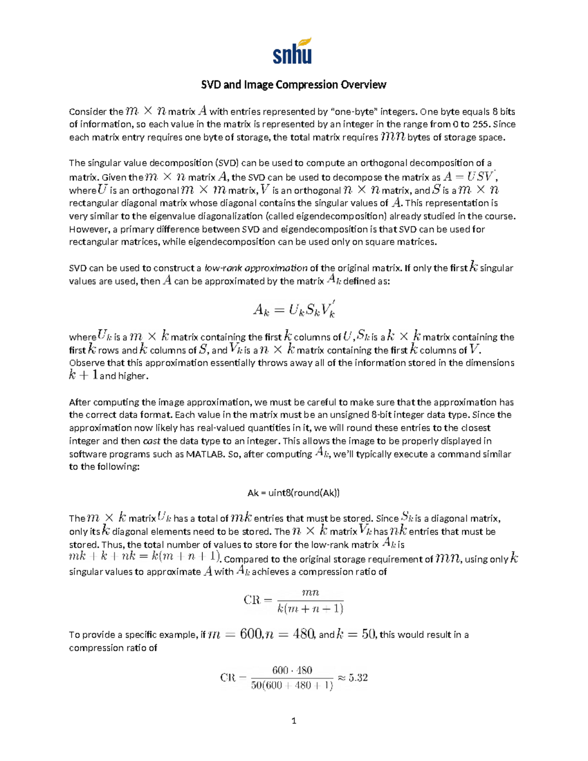 MAT 350 Project Two: Utilizing SVD for Image Compression Techniques ...