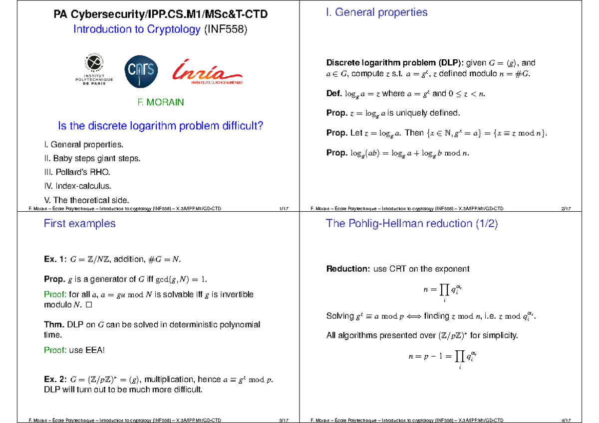 Exploring the Discrete Logarithm Problem (INF558) - Insights and ...