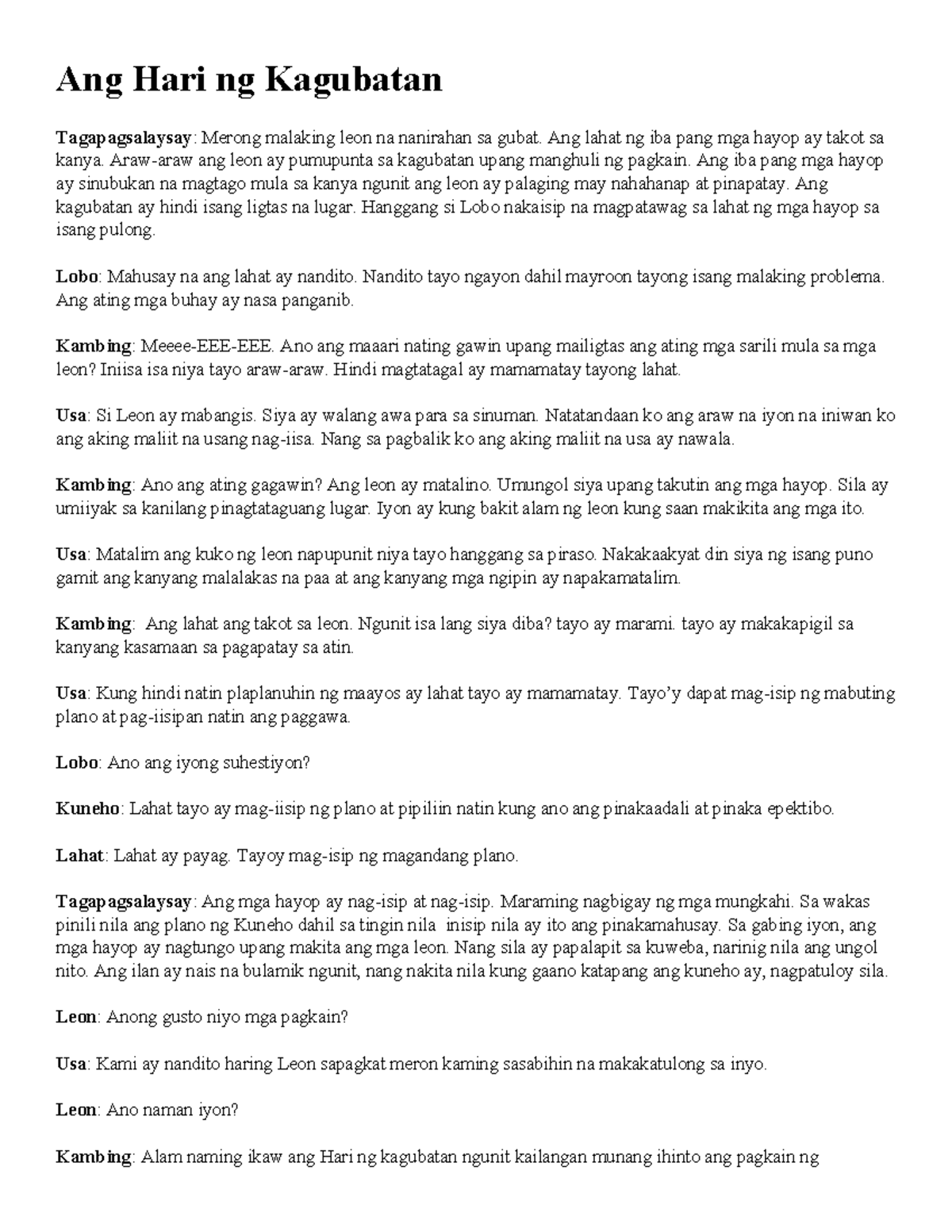 Ang hari ng kagubatan sample reader s theater piece studocu