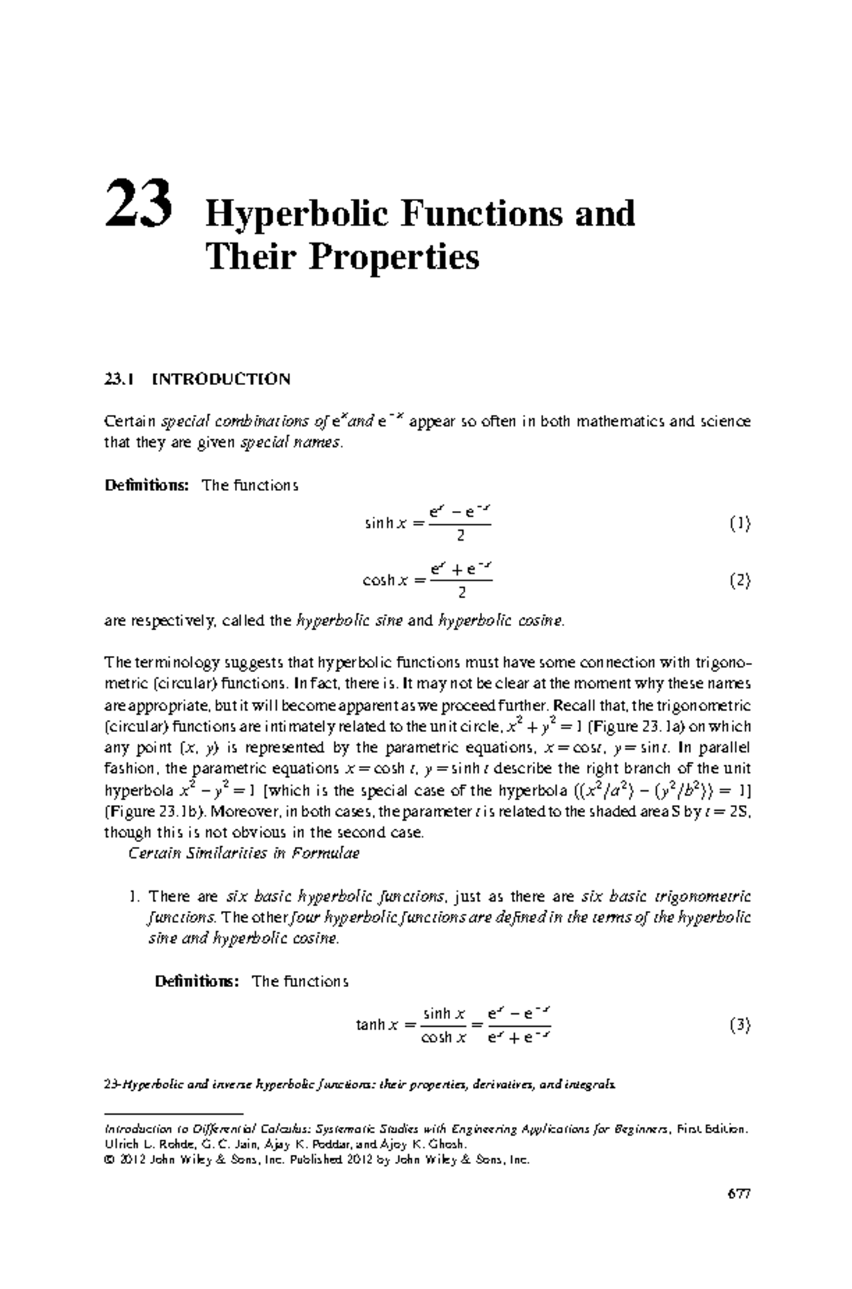 Introduction to differential CH23 - 23 Hyperbolic Functions and Their ...