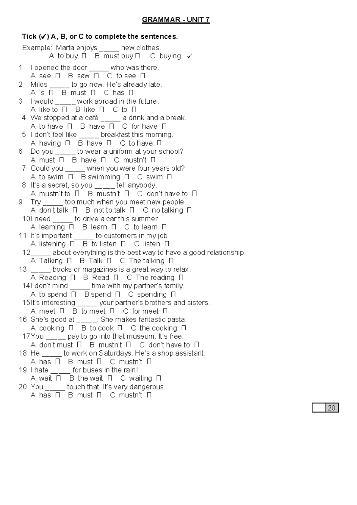 Units 7 and 8 Practice Exercises - Grammar and Vocabulary - Studocu