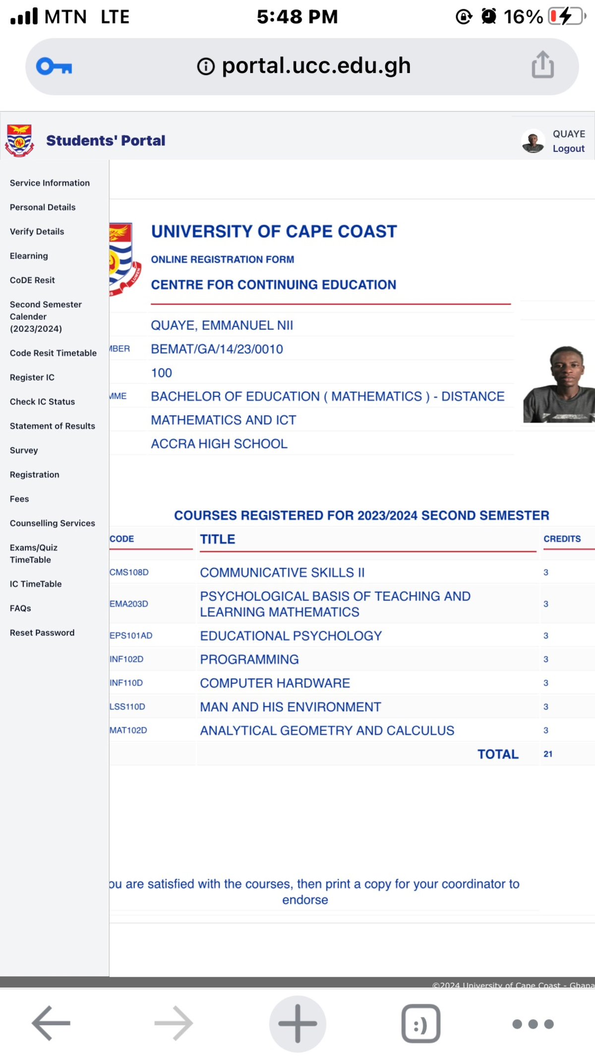 UCC Online Registration for Second Semester Courses & Resit Timetable ...