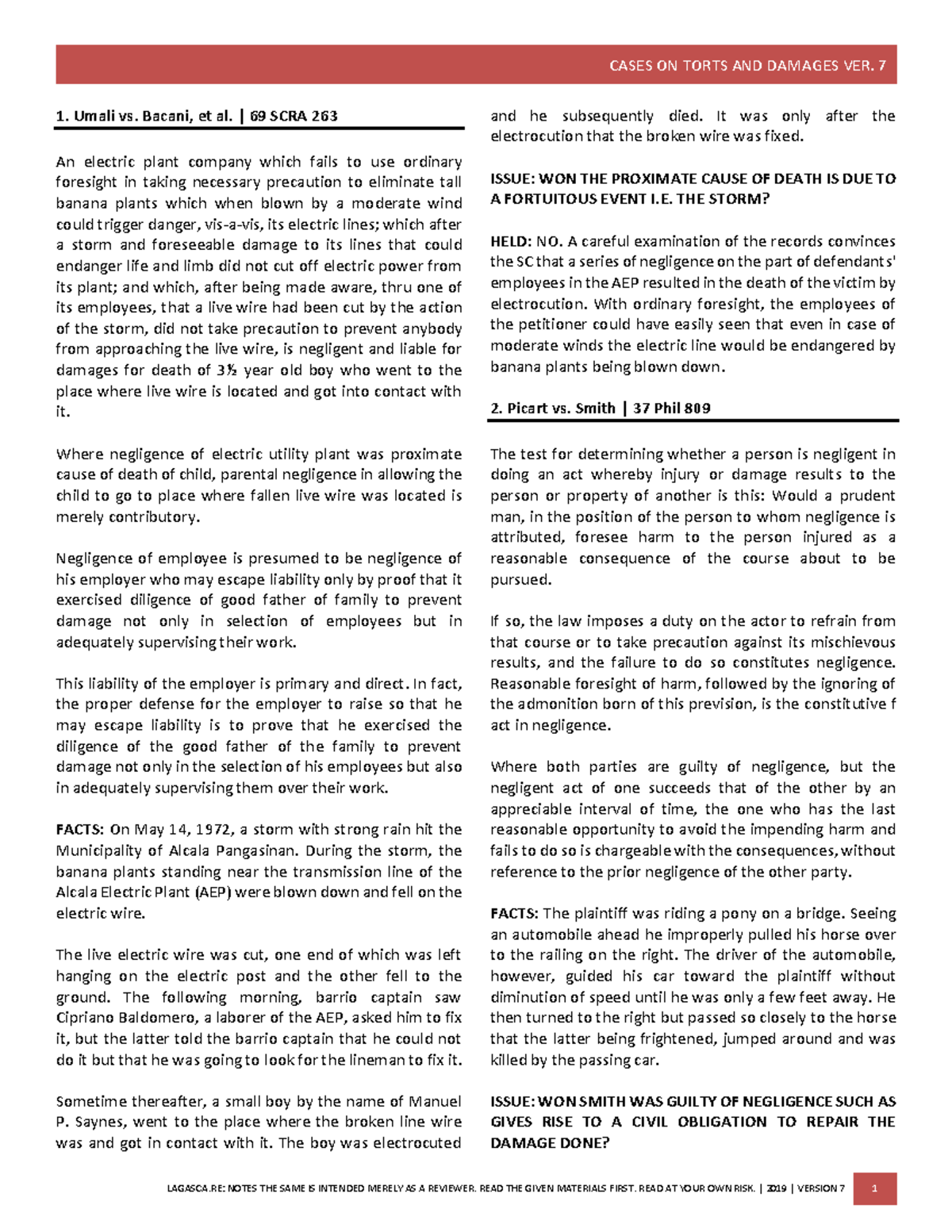 2019 Torts Higuit Case Digests: Negligence and Liability Analysis - Studocu