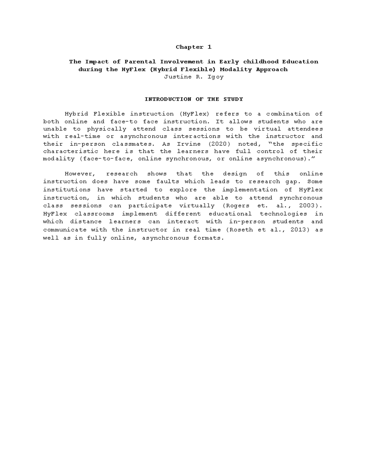 Chapter 1: The Impact of Parental Involvement in Early Childhood ...