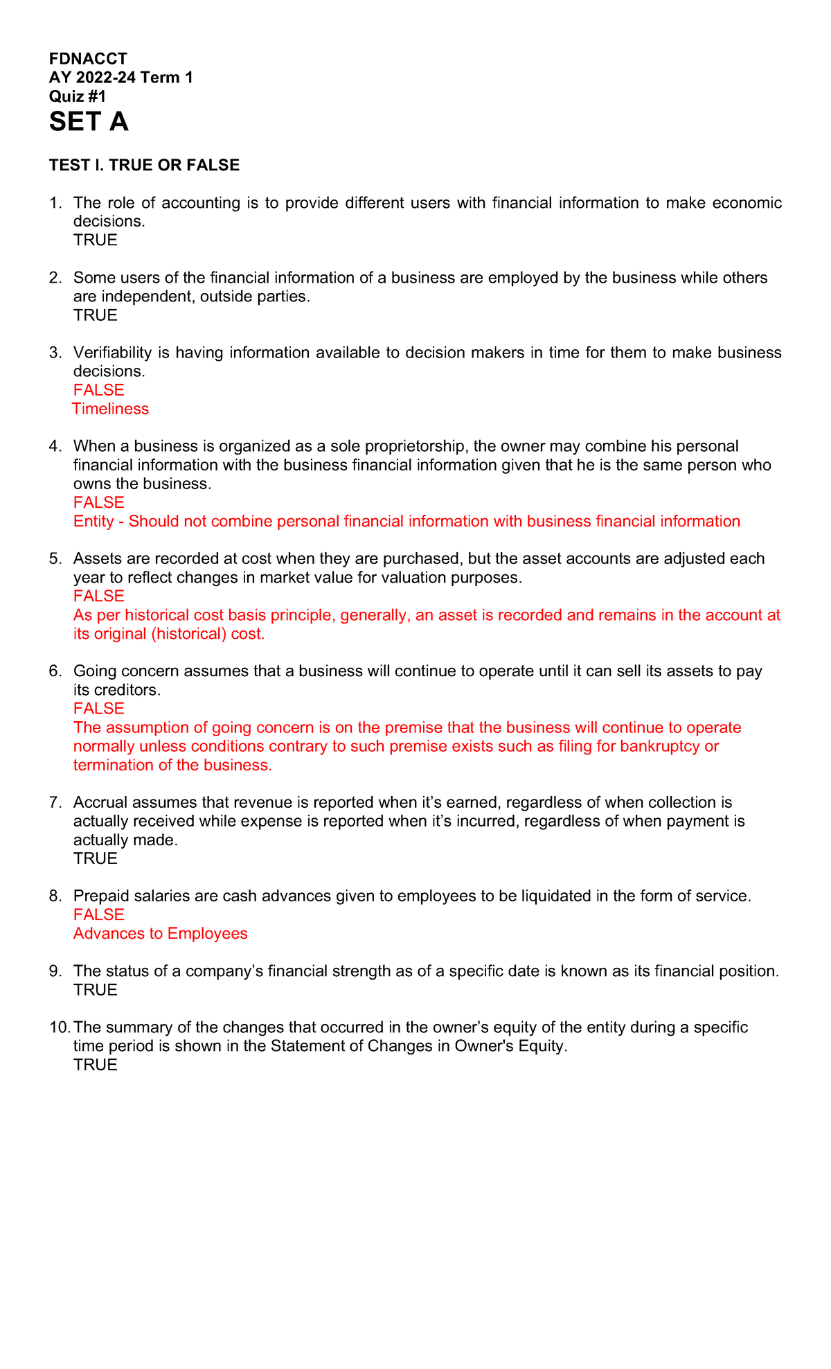 F Dnacct Quiz #1 Answer Key Set A - FDNACCT AY 2022-24 Term 1 Quiz ...