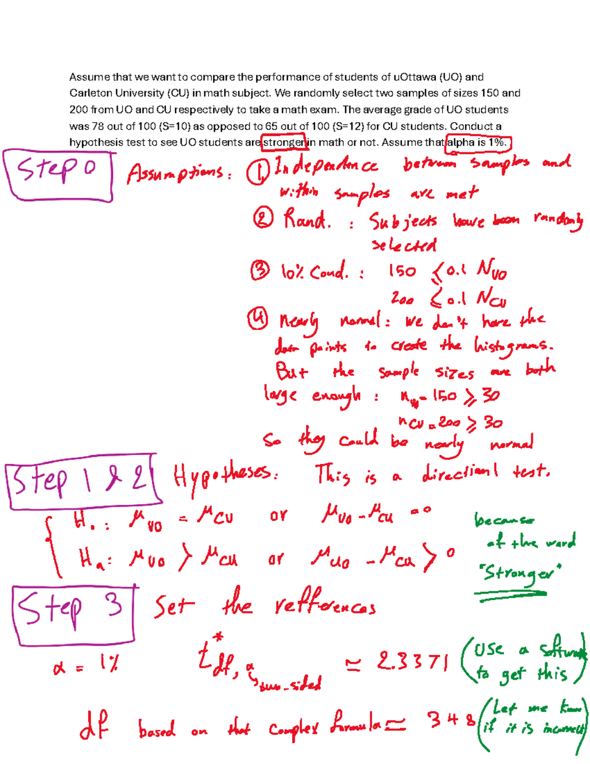 Comparing two means example - ADM2304 - Assume that we want to compare ...
