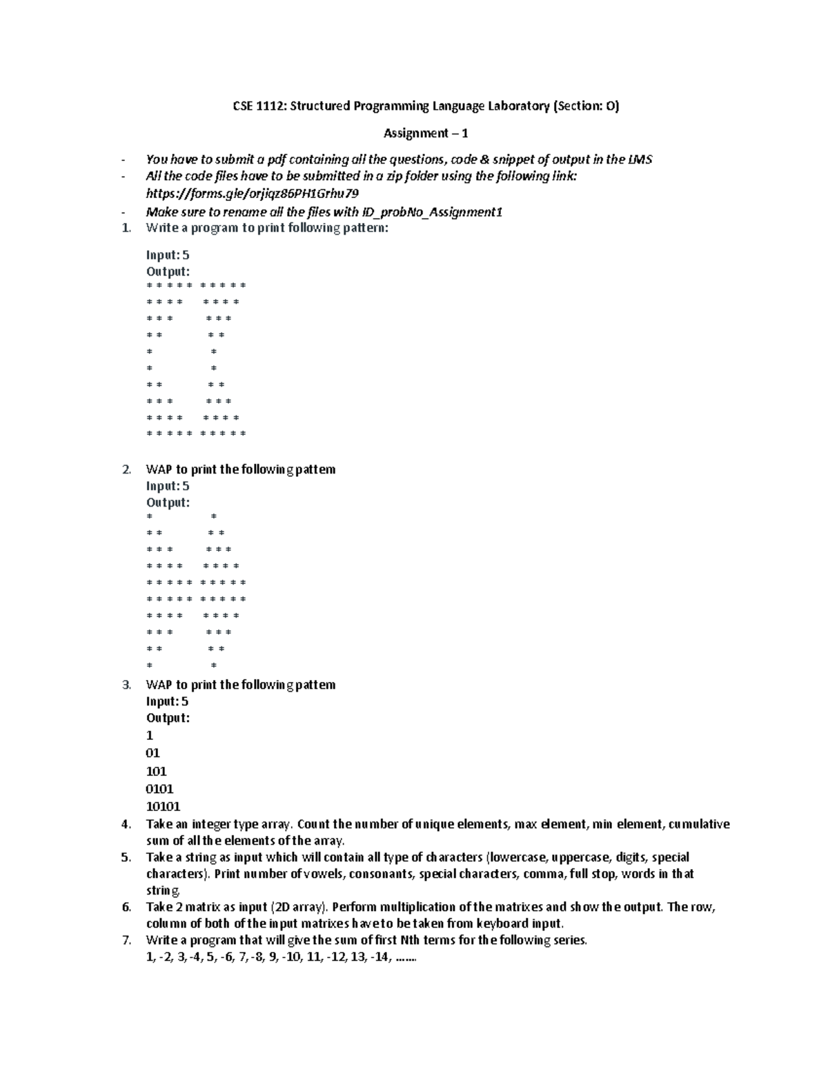 CSE O Lab Assignment 1: Structured Programming Tasks and Solutions ...