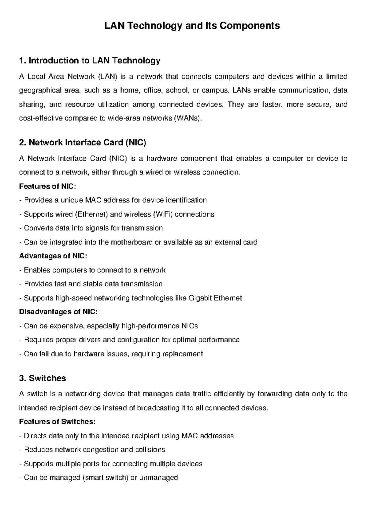 LAN Technology Final Exam Notes: Components & Functions - Studocu