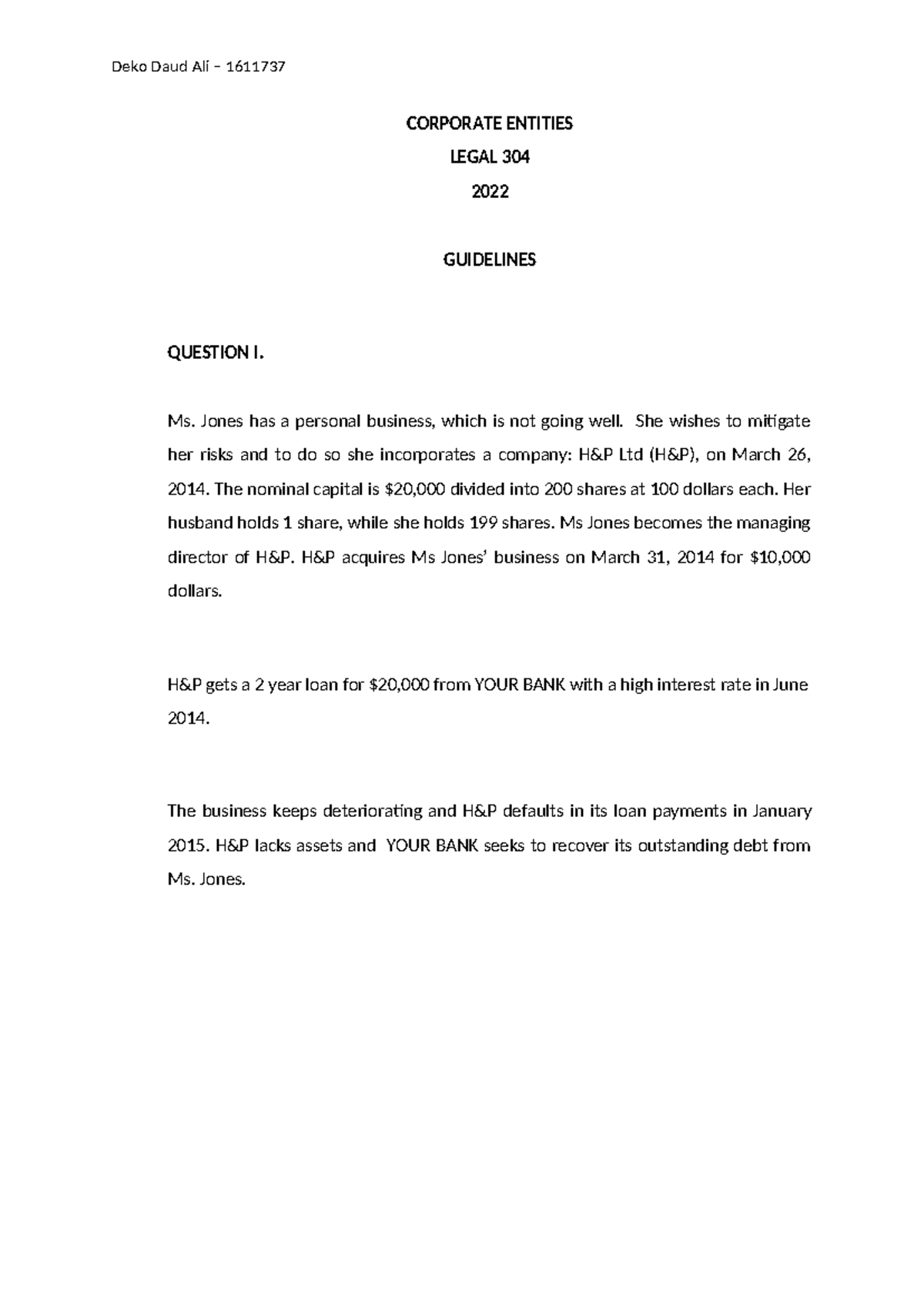 Corporate Entities Legal 304 - Tutorial No 1 Guidelines - Studocu